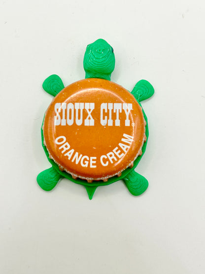 Sioux City Orange Cream Soda - Bottle Cap Magnet Turtle Shell Shocked Art