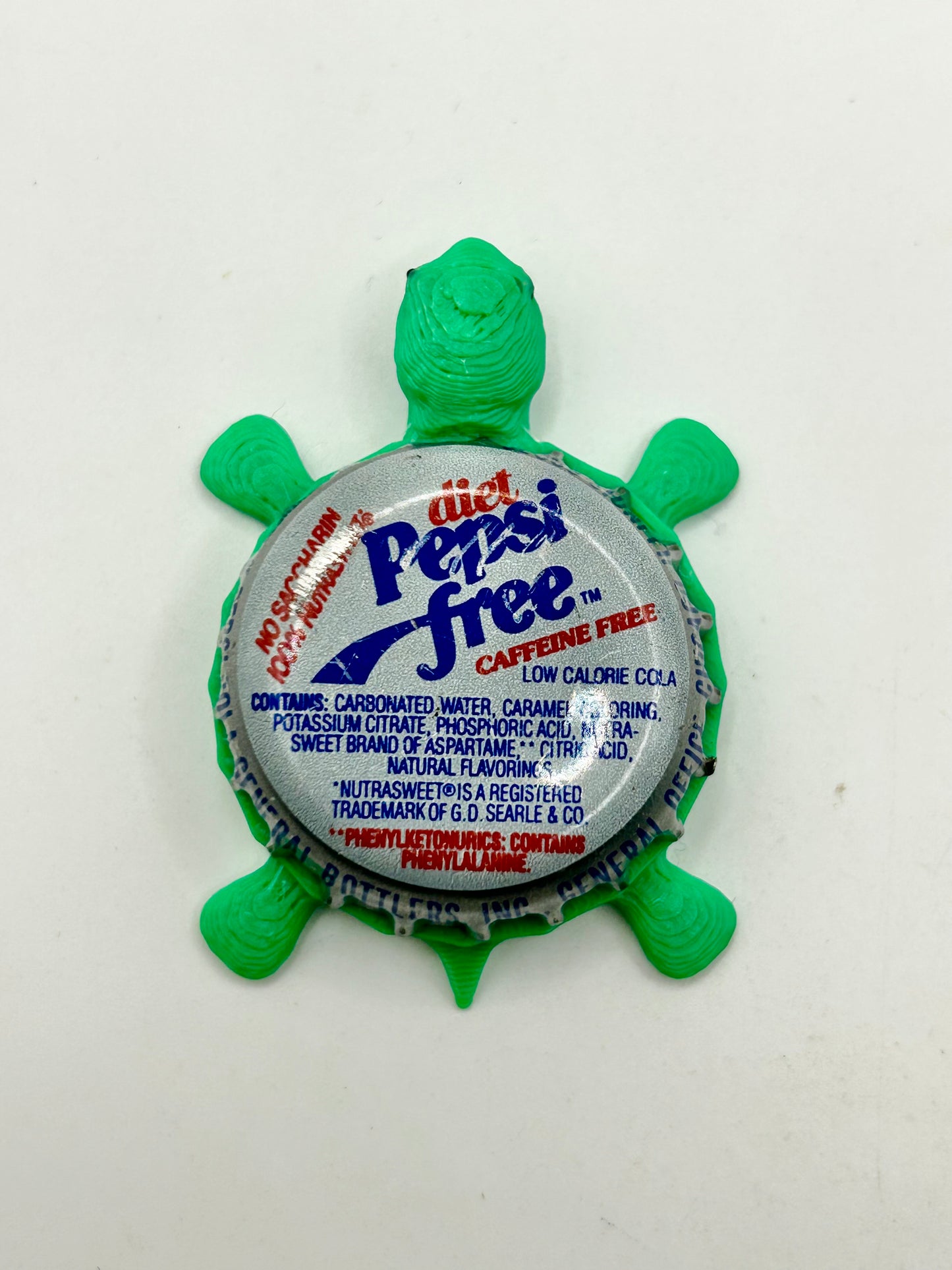 Diet Pepsi Free - Bottle Cap Magnet Turtle Shell Shocked Art