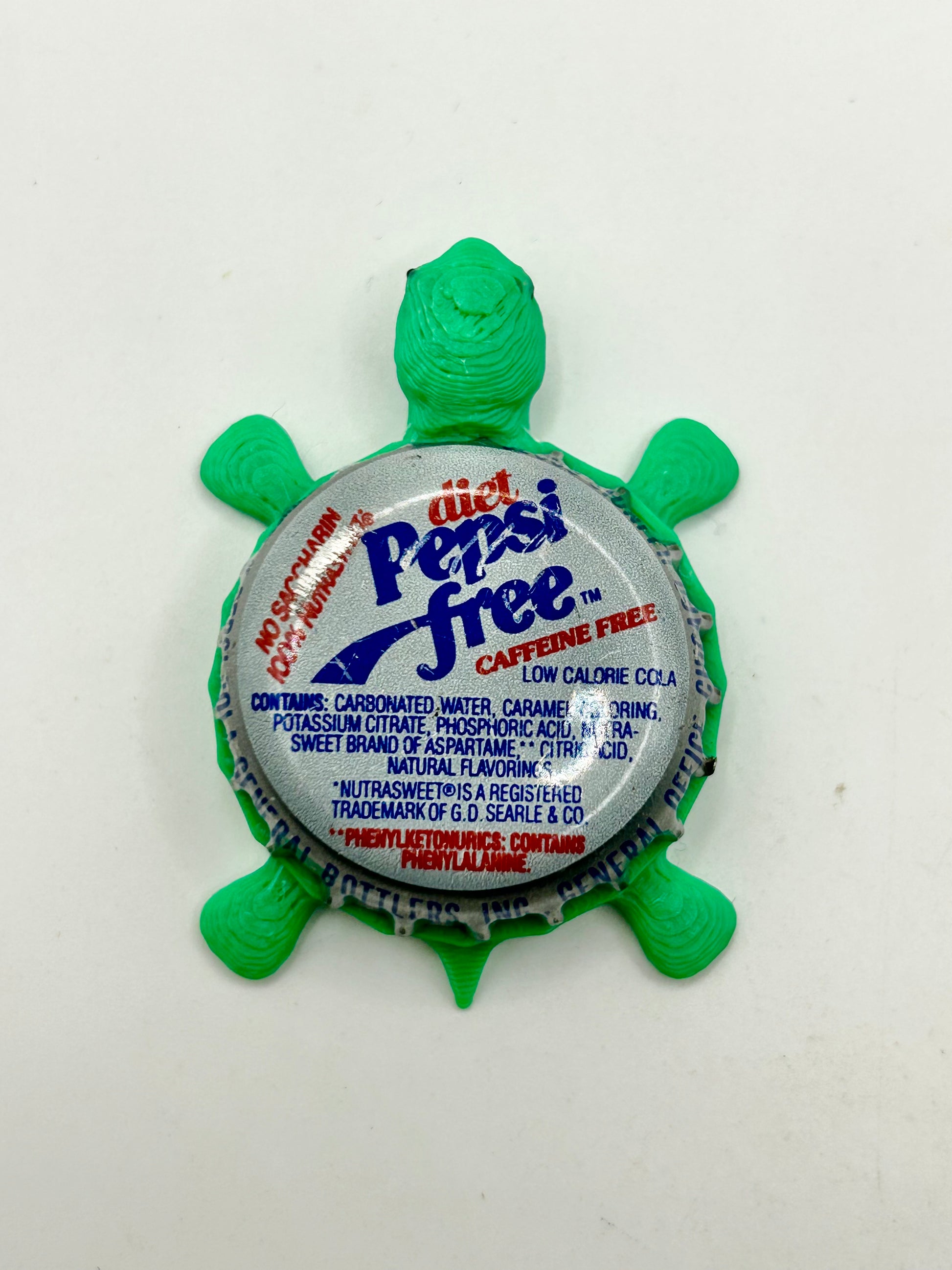Diet Pepsi Free - Bottle Cap Magnet Turtle Shell Shocked Art