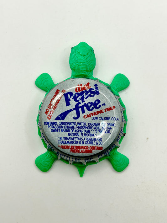 Diet Pepsi Free - Bottle Cap Magnet Turtle Shell Shocked Art