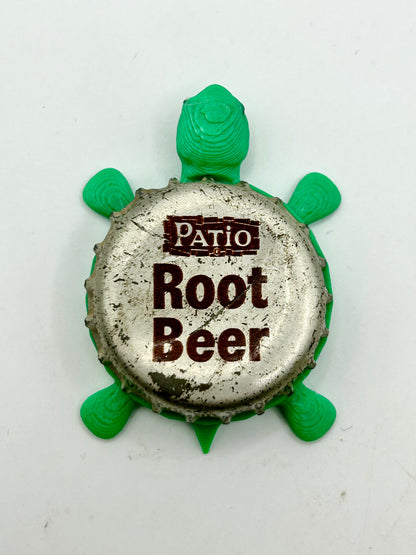 Patio Root Beer - Bottle Cap Magnet Turtle Shell Shocked Art