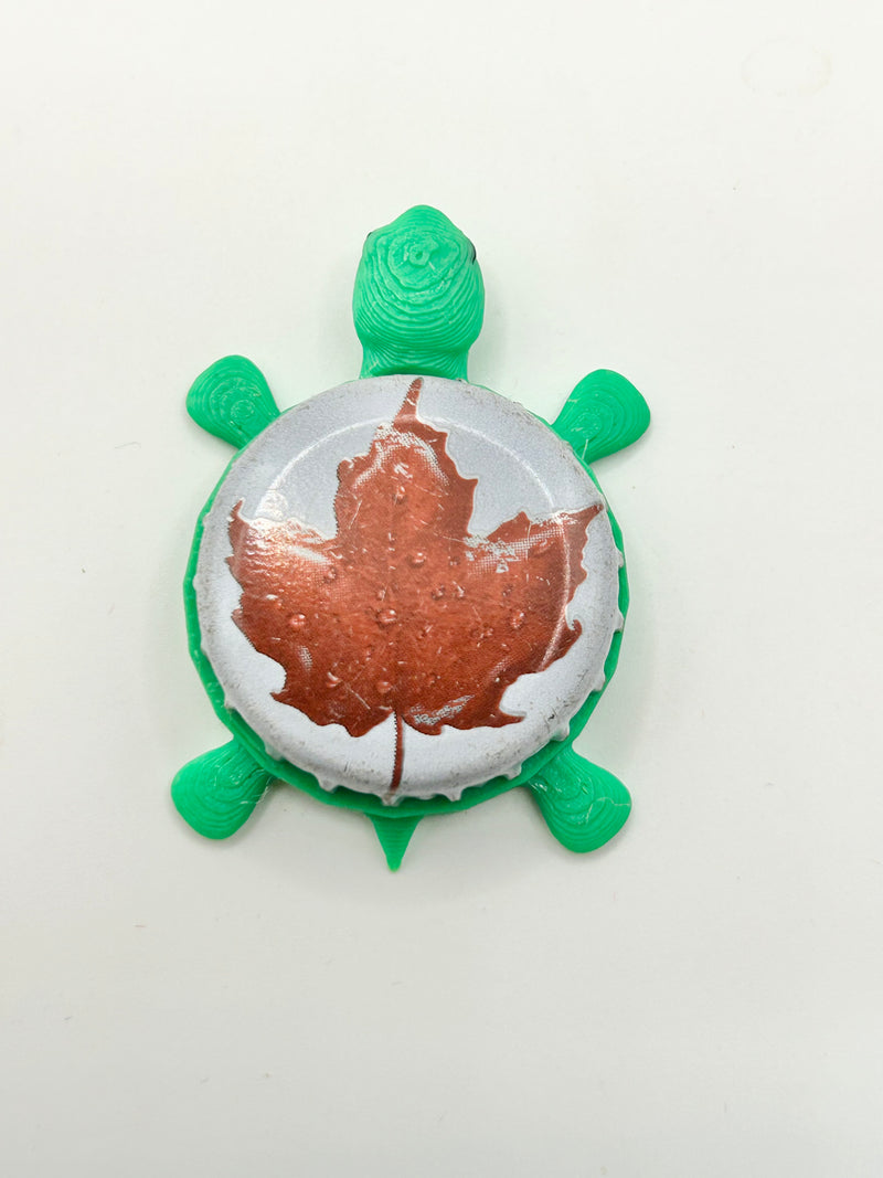 Molson (Red Leaf, White Background) - Bottle Cap Magnet Turtle Shell Shocked Art