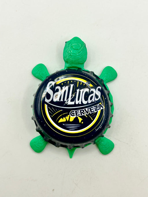 San Lucas Cerveza - Bottle Cap Magnet Turtle Shell Shocked Art