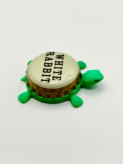 White Rabbit Beer - Bottle Cap Magnet Turtle Shell Shocked Art