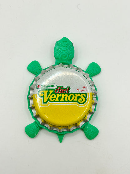 Diet Vernors Soda - Bottle Cap Magnet Turtle Shell Shocked Art