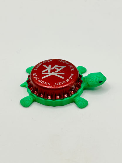 Snow Beer (Chinese Lager) - Bottle Cap Magnet Turtle Shell Shocked Art