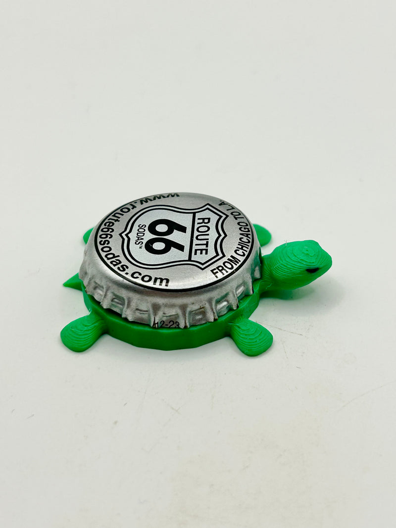 Route 66 Sodas (All Silver) - Bottle Cap Magnet Turtle Shell Shocked Art