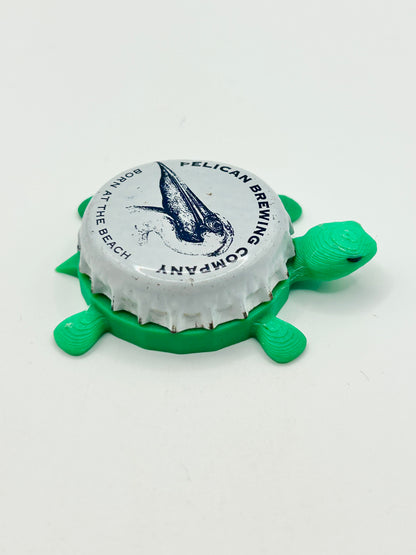 Pelican Brewing (Black) - Bottle Cap Magnet Turtle Shell Shocked Art