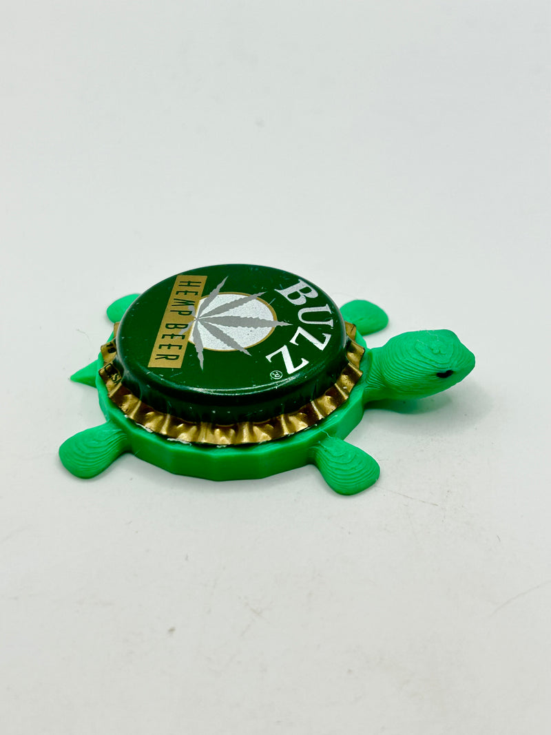 Buzz Hemp Beer - Bottle Cap Magnet Turtle Shell Shocked Art