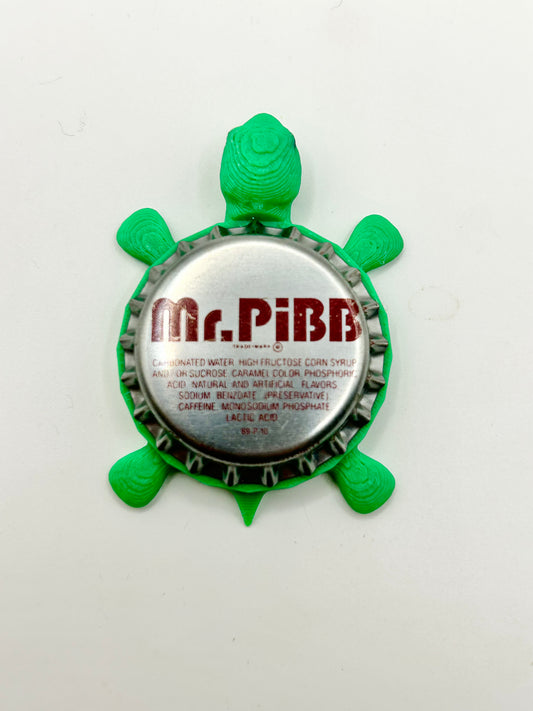 Mr Pibb (Brown Text) - Bottle Cap Magnet Turtle