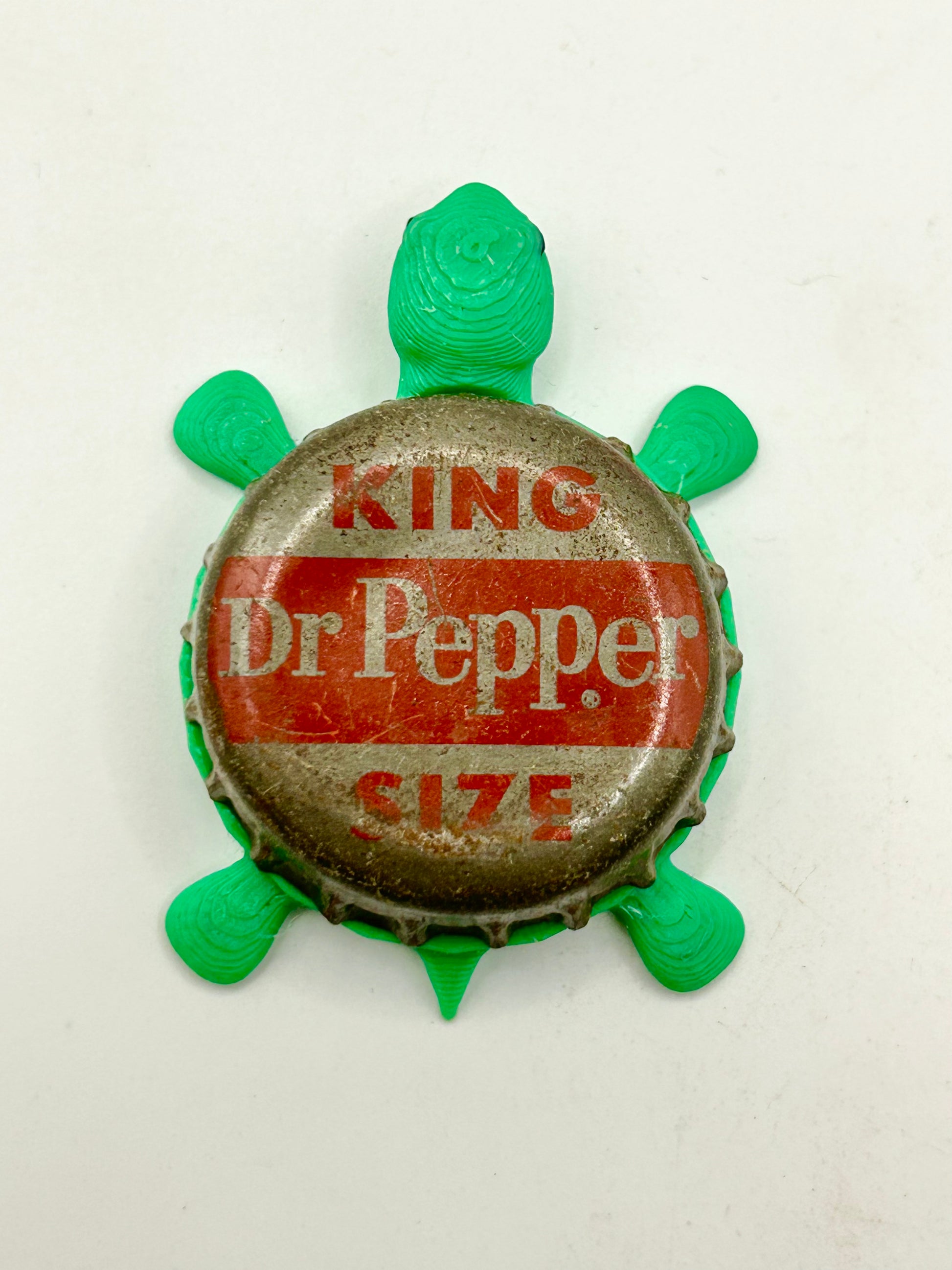 Dr Pepper Soda King Size (Vintage Red Line) - Bottle Cap Magnet Turtle Shell Shocked Art