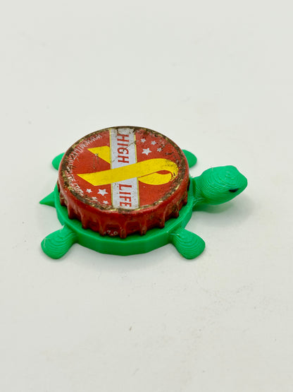 Miller High Life (Yellow Ribbon) - Bottle Cap Magnet Turtle Shell Shocked Art
