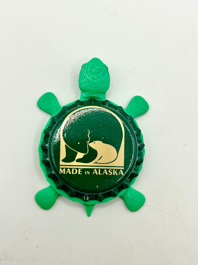 Alaskan Brewing (Green & Beige) - Bottle Cap Magnet Turtle Shell Shocked Art
