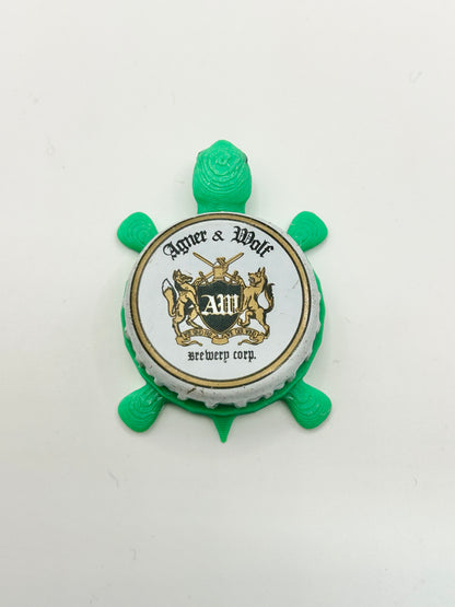 Agner & Wolf Brewing - Bottle Cap Magnet Turtle Shell Shocked Art