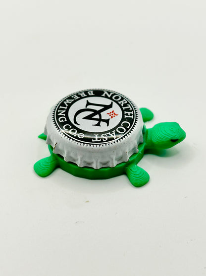 North Coast Brewing Co (White) - Bottle Cap Magnet Turtle Shell Shocked Art