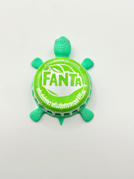 Fanta Green Apple Soda - Bottle Cap Magnet Turtle Shell Shocked Art