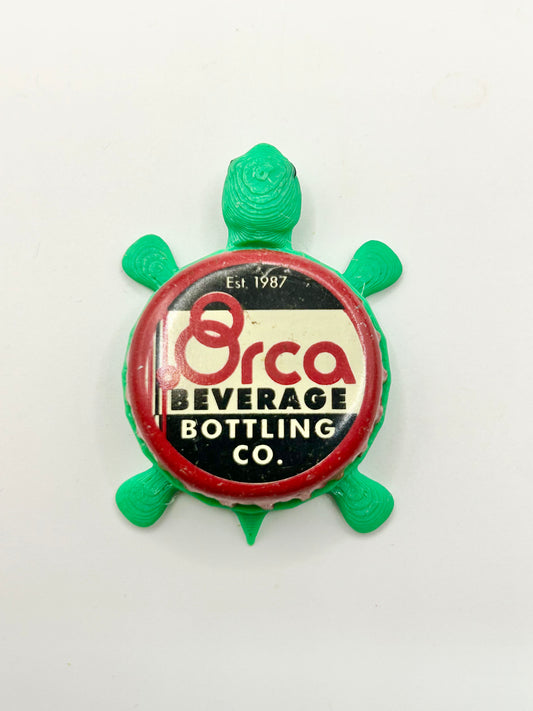 Orca Beverages (Red) - Bottle Cap Magnet Turtle
