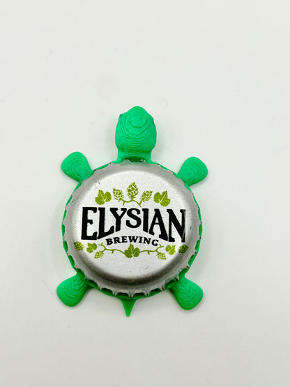 Elysian Brewing (Silver & Green) - Bottle Cap Magnet Turtle Shell Shocked Art