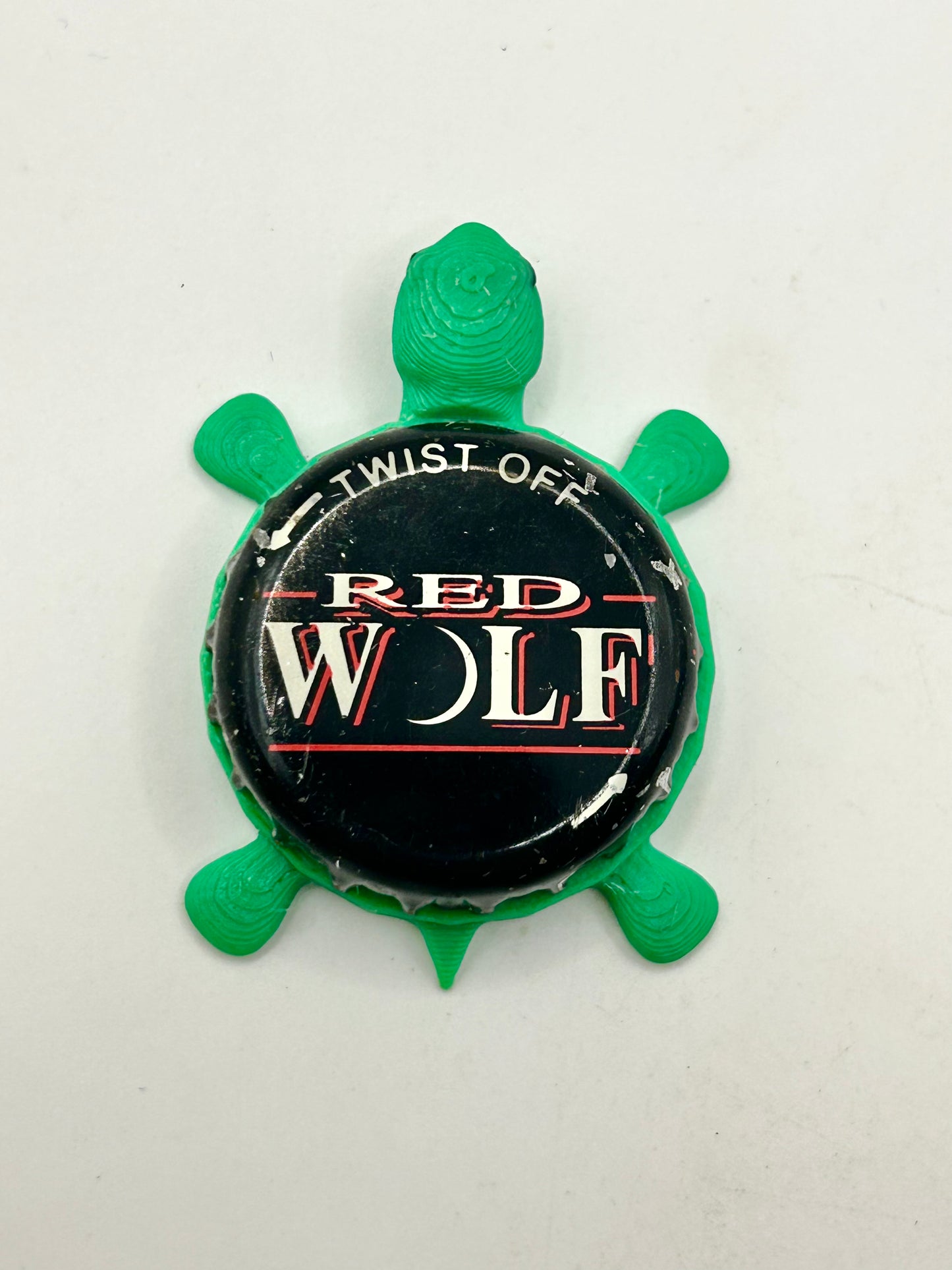 Red Wolf Lager - Bottle Cap Magnet Turtle Shell Shocked Art