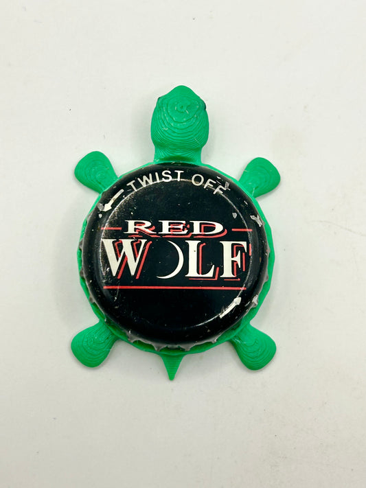 Red Wolf Lager - Bottle Cap Magnet Turtle Shell Shocked Art