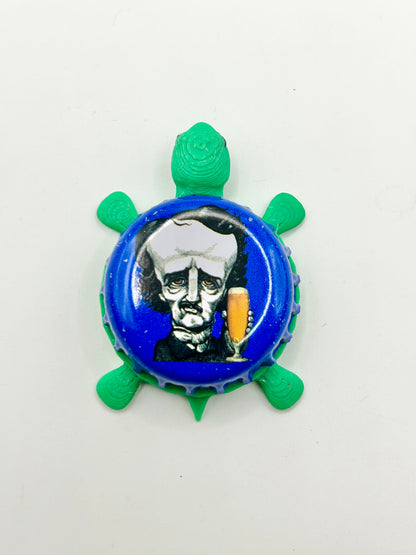 Edgar Allan Poe (Blue) - Raven Brewery - Bottle Cap Magnet Turtle Shell Shocked Art