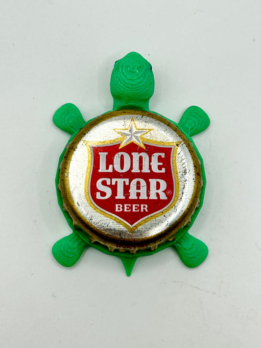 Lone Star Beer (Silver) - Bottle Cap Magnet Turtle