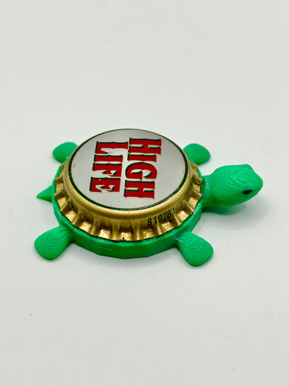 Miller High Life (Large Text) - Bottle Cap Magnet Turtle Shell Shocked Art