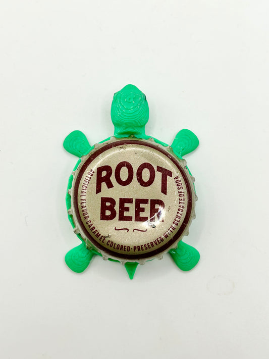 Root Beer (Brown Text) - Bottle Cap Magnet Turtle