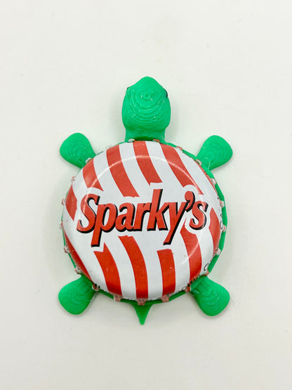 Sparky’s Root Beer - Bottle Cap Magnet Turtle Shell Shocked Art