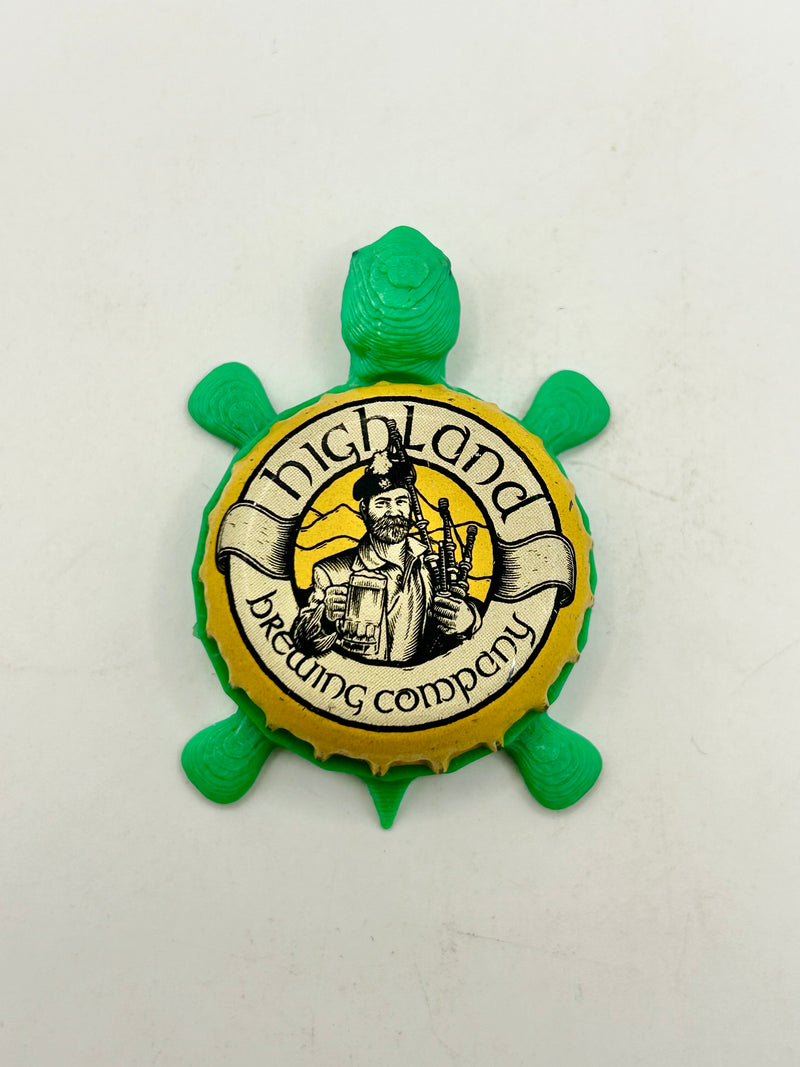 Highland Brewing (Yellow) - Bottle Cap Magnet Turtle Shell Shocked Art