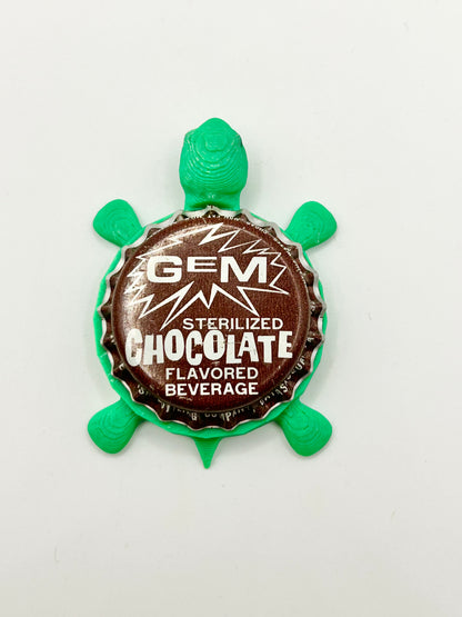 GEM Chocolate Beverage - Bottle Cap Magnet Turtle Shell Shocked Art