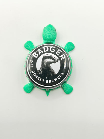 Badger Brewing - Bottle Cap Magnet Turtle Shell Shocked Art