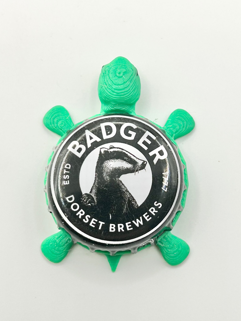 Badger Brewing - Bottle Cap Magnet Turtle Shell Shocked Art