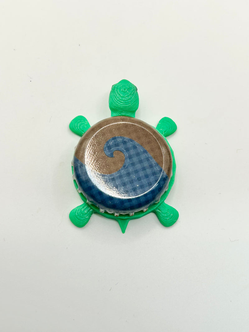 Beach Haus (Blue & Brown) - Bottle Cap Magnet Turtle Shell Shocked Art
