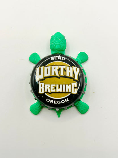 Worthy Brewing - Bottle Cap Magnet Turtle Shell Shocked Art