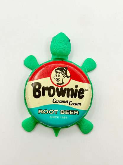 Brownie Root Beer - Bottle Cap Magnet Turtle Shell Shocked Art