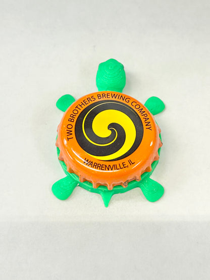 Two Brothers Brewing - Bottle Cap Magnet Turtle Shell Shocked Art