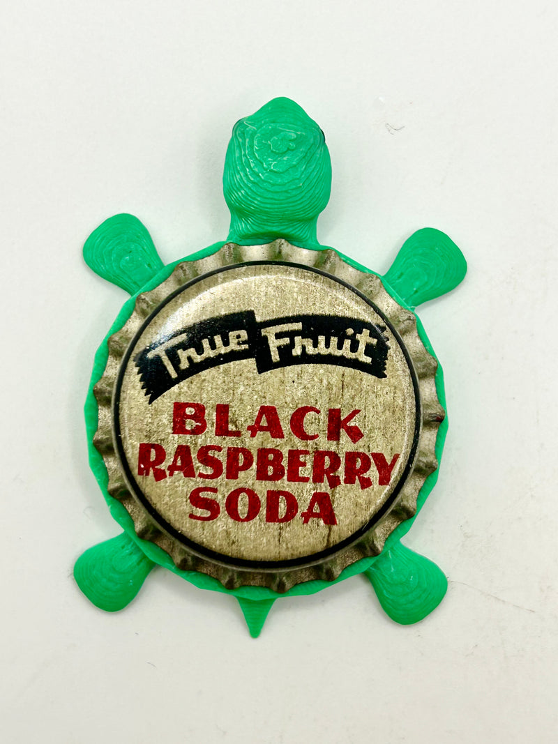 True Fruit Black Raspberry Soda - Bottle Cap Magnet Turtle Shell Shocked Art
