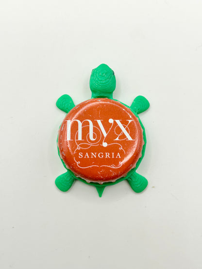 Myx Sangria - Bottle Cap Magnet Turtle Shell Shocked Art