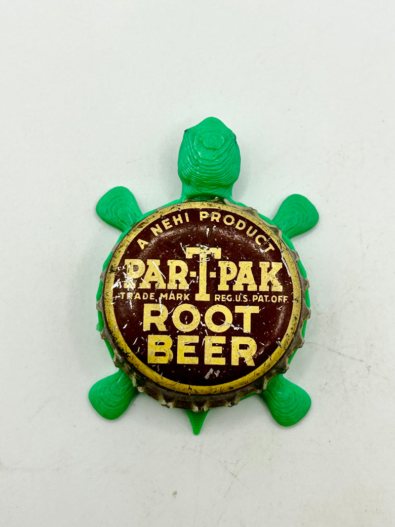 Par-T-Pak Root Beer - Bottle Cap Magnet Turtle Shell Shocked Art