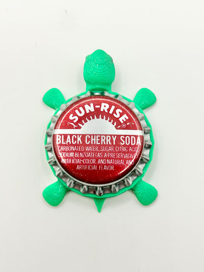 Sun-Rise Black Cherry Soda - Bottle Cap Magnet Turtle Shell Shocked Art