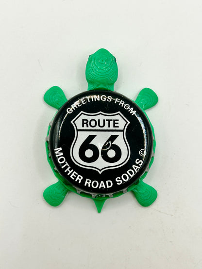 Route 66 Sodas (All Black) - Bottle Cap Magnet Turtle Shell Shocked Art