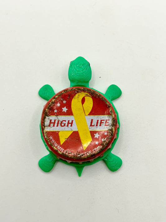 Miller High Life (Yellow Ribbon) - Bottle Cap Magnet Turtle