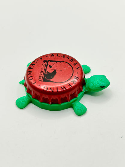 Alaskan Brewing (Red Vintage) - Bottle Cap Magnet Turtle Shell Shocked Art