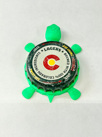 Colorado Lagers - Bottle Cap Magnet Turtle Shell Shocked Art