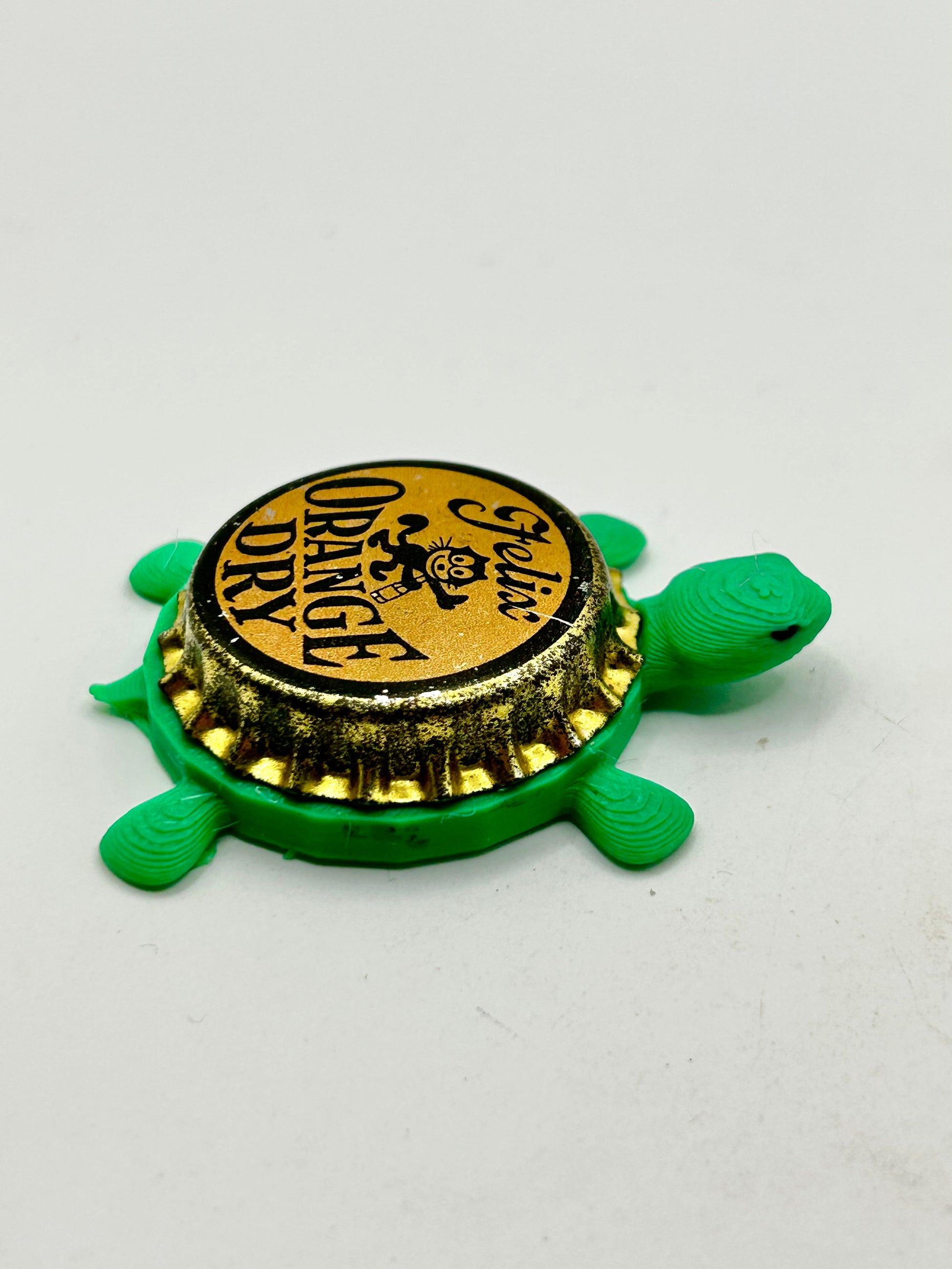 Felix Orange Soda - Bottle Cap Magnet Turtle Shell Shocked Art