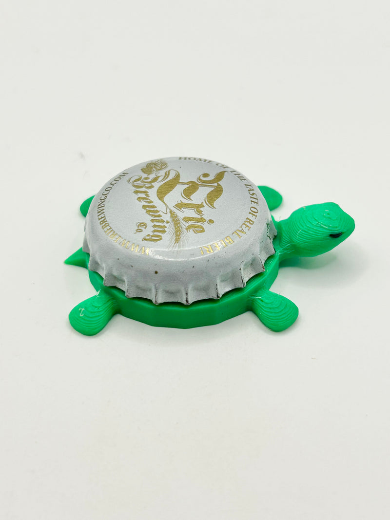 Erie Brewing (White) - Bottle Cap Magnet Turtle Shell Shocked Art