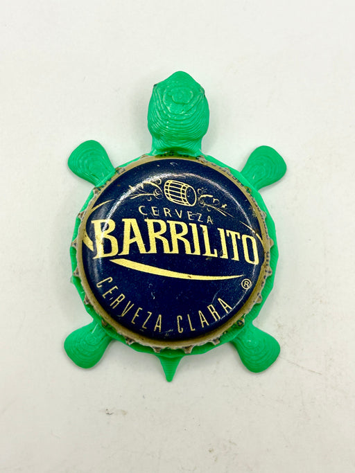 Barrilito Cerveza - Bottle Cap Magnet Turtle Shell Shocked Art