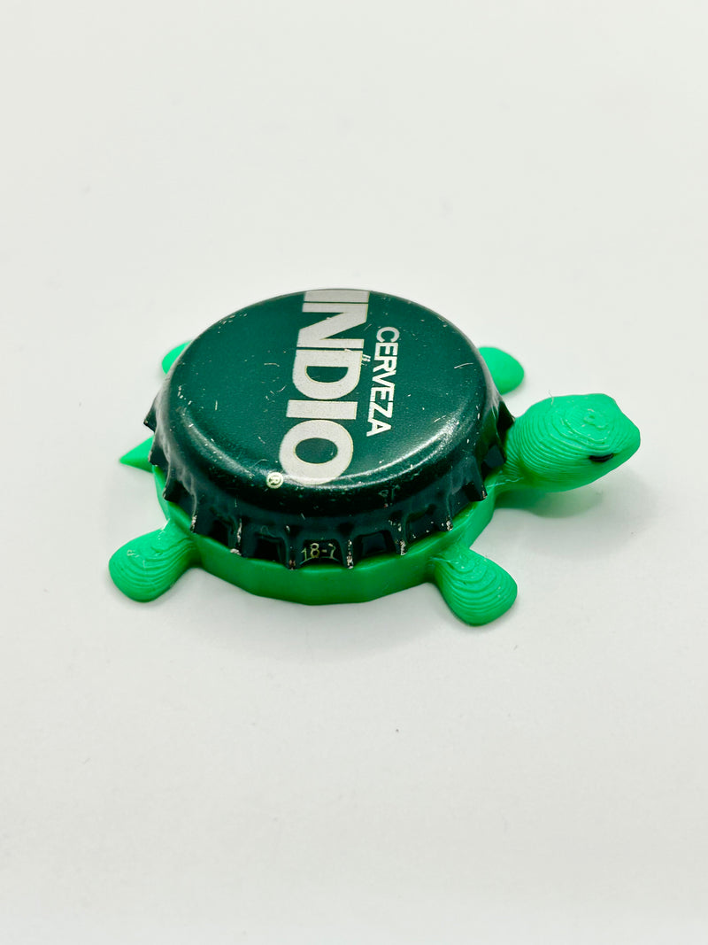 Indio Cerveza - Bottle Cap Magnet Turtle Shell Shocked Art