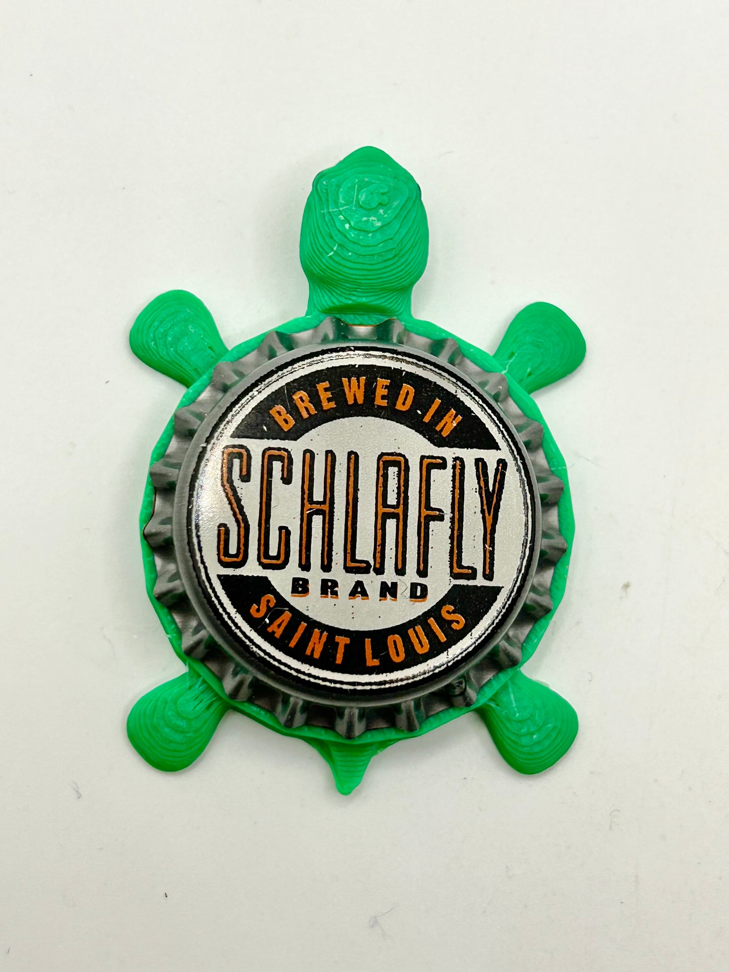 Schlafly Beer (Brewed in Saint Louis) - Bottle Cap Magnet Turtle Shell Shocked Art
